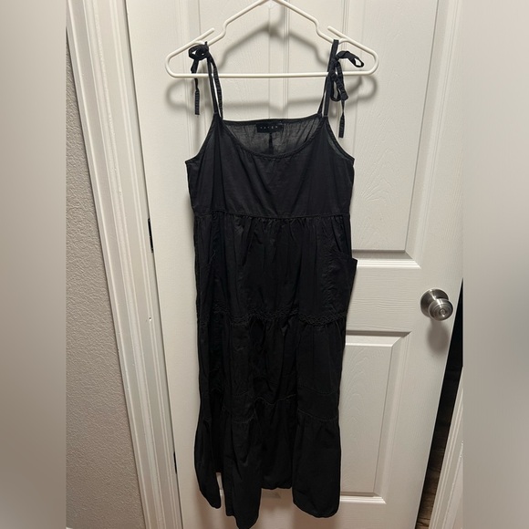 Hatch | Black Maternity Dress Tiered Pockets Spaghetti Strap Tie Sz 1/S - Picture 1 of 10